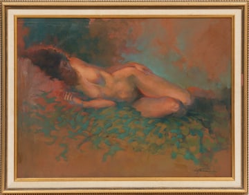 Lynn Gertenbach, American/California 1948-2023, "Reclining Nude", oil on masonite