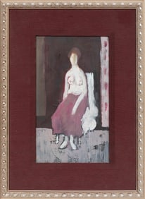Harold Cohn, American/Michigan 1908-1982, "Seated Female Figure", oil on masonite