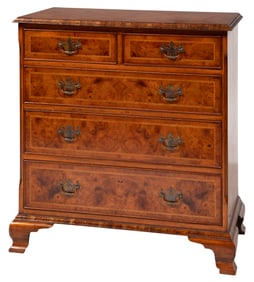 Georgian-Style Inlaid Burlwood Chest of Drawers