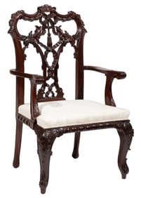 Georgian-Style Carved Mahogany Ribbon Back Armchair