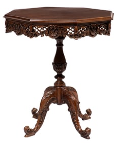 Georgian-Style Carved Mahogany Octagonal Tea Table