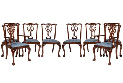 Set of Eight Georgian-Style Carved Mahogany Dining Chairs