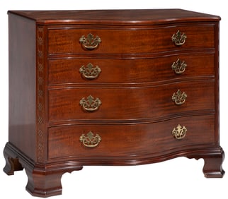Georgian-Style Serpentine Carved Mahogany Chest of Drawers