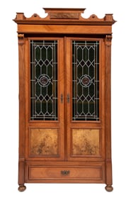 English Renaissance-Style Burl and Carved Walnut Bookcase