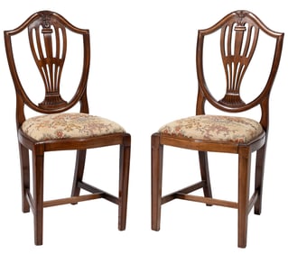 Pair of Hepplewhite-Style Carved Mahogany Shield Back Side Chairs