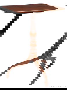 American/English Carved Mahogany Tilt-Top Candle Stand: American/English Carved Mahogany Tilt-Top Candle Stand, 19th c., square top, turned standard, tripod base, spade feet28 1/2 x 17 x 19 3/4 in. (72.4 x 43.2 x 50.2 cm.)