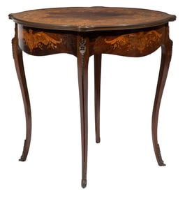 English Late Victorian Inlaid Marquetry Bronze Mounted Center Table