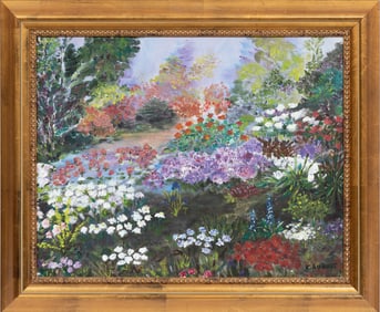 American School 20th c., "Flower Garden", oil on canvas