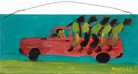 Woodie Long, American/Alabama 1942-2009, ?Red Truck?, paint on panel