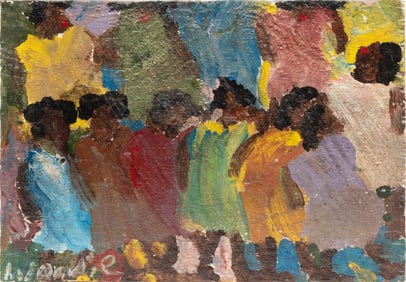 Woodie Long, American/Alabama 1942-2009, ?Dancing Women?, paint on panel