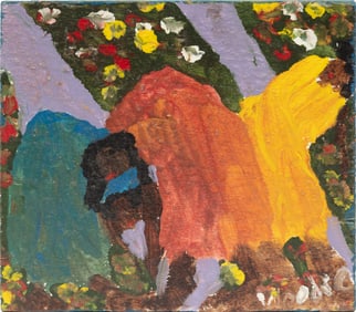 Woodie Long, American/Alabama 1942-2009, ?Women Picking Flowers?, paint on panel