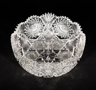 American Brilliant Cut Glass Bowl: American Brilliant Cut Glass Bowl, hobstar, fan and strawberry diamond motifsh. 3 1/2 in., dia. 8 1/8 in.