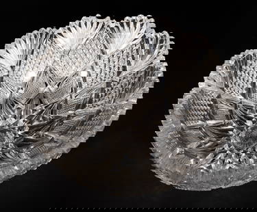 American Brilliant Cut Glass Bowl: American Brilliant Cut Glass Bowlhobstar, strawberry diamond and fan motifs,h. 3 1/4 in., dia. 7 1/8 in.