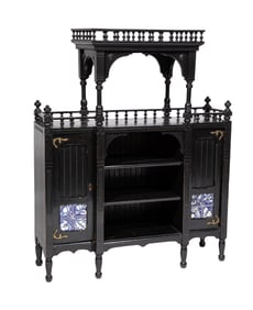 Aesthetic Carved and Ebonized Etagere Cabinet
