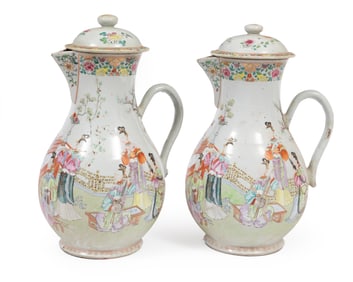 Pair of Very Large Chinese Famille Rose Porcelain Covered Baluster Jugs