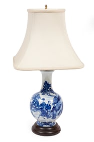 Chinese Blue and White Porcelain Bottle Vase Lamp