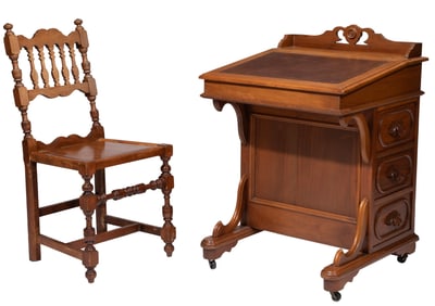 American Victorian Carved Walnut Davenport Desk