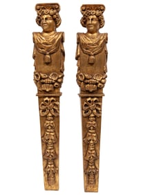 Pair of Italian Giltwood Figural Pilasters