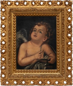 After Anton Raphael Mengs, German 1728-1779, "Cupid Sharpening his Arrow", oil on canvas