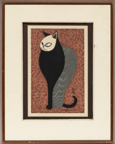 Kiyoshi Saito, Japanese 1907-1997, "Neko", woodblock