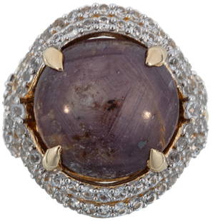 Gold Vermeil and Cabochon Star Ruby Ring: Gold Vermeil and Cabochon Star Ruby Ringcenter cabochon unheated star ruby, wt. approx. 16.58 cts.; bezel with 78 round brilliant cut white sapphires, total wt. approx. 1.65 cts.; size 8.25; AIG repor