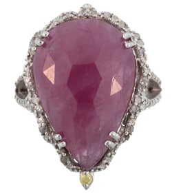 Sterling Silver, Pink Sapphire and Diamond Ring