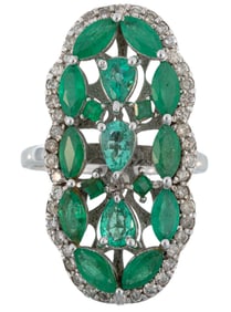 Sterling Silver, Emerald and Diamond Ring