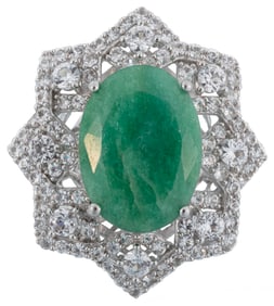 Sterling Silver and Cabochon Emerald Ring