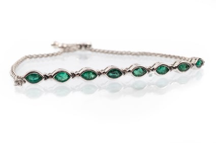 Sterling Silver and Emerald Adjustable Bracelet