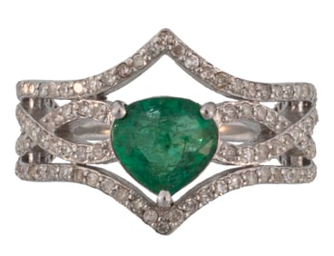Sterling Silver, Emerald and Diamond Ring