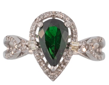 Sterling Silver, Tsavorite Garnet and Diamond Ring