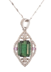 Sterling Silver, Tourmaline, Spinel and Diamond Pendant on Chain