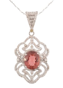 Sterling Silver, Tourmaline and Diamond Pendant on Chain