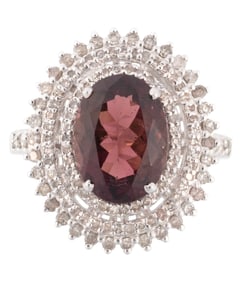 Sterling Silver, Rubellite Tourmaline and Diamond Ring