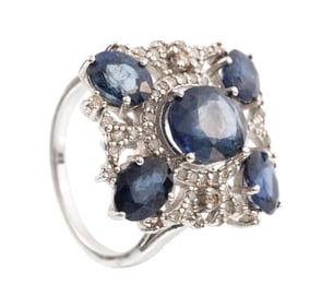 Sterling Silver, Blue Sapphire and Diamond Ring
