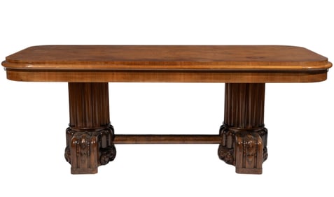 Art Deco Burl Walnut Dining Table