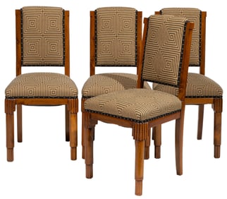 Eight Art Deco Burl Walnut Dining Chairs