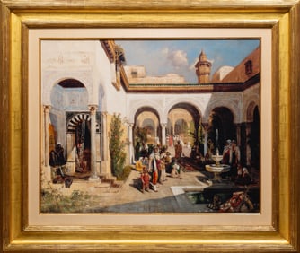 After Ludwig Hans Fischer, Austrian 1848-1915, "Im Hof Eines Serails", enhanced gicl?e on stretched