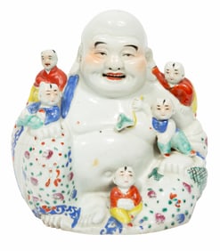 Chinese Polychrome Porcelain Figure of Budai, the Laughing Buddha