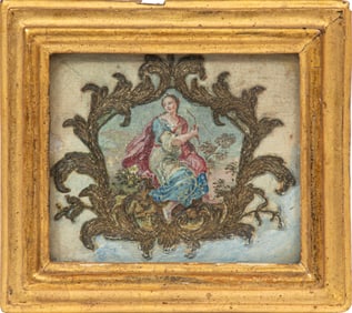 Continental School late 19th/early 20th c., "Diana Goddess of the Hunt", watercolor, oil and thread