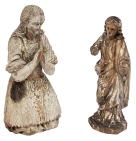 Two Antique Carved Wood Santos Figures