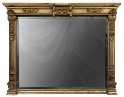 American Giltwood Overmantel Mirror: American Giltwood Overmantel Mirror19th c., with beveled mirror plate49 x 62 x 6 in. (124.5 x 157.5 x 15.2 cm.)