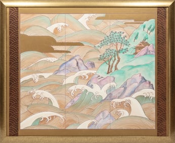 Large Decorative Painting of a Japanese Landscape