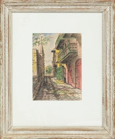 Jacques Van Aalten, Belgian/American 1907-1997, "Pirate's Alley", hand-colored etching on paper laid