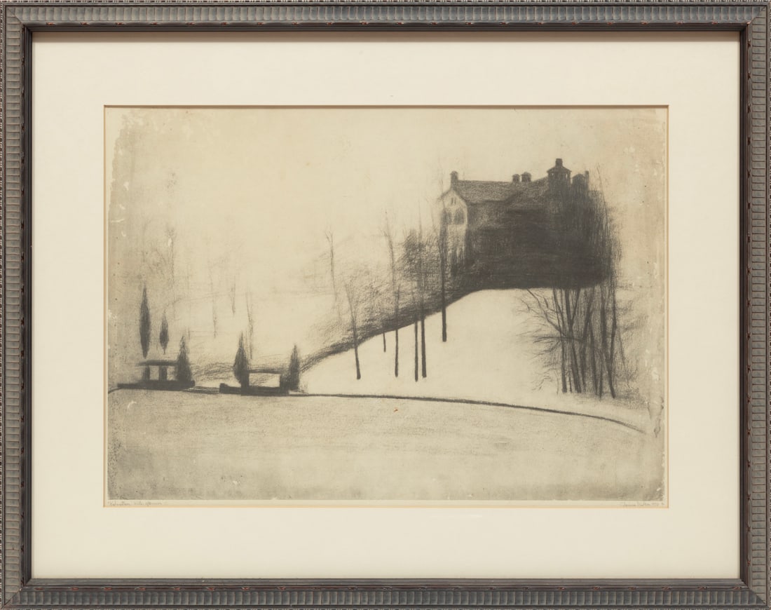 Clarissa Walton, American/Mississippi 1911-1998, 'Walmarthon, Winter Afternoon', engraving: Clarissa WaltonAmerican/Mississippi, 1911-1998'Walmarthon, Winter Afternoon'engraving1930, pencil-signed, titled, dated and numbered "6" lower margin, framed.Sight: 15 1/2 x 21 1/2 in. (39.4 x 54.6 cm