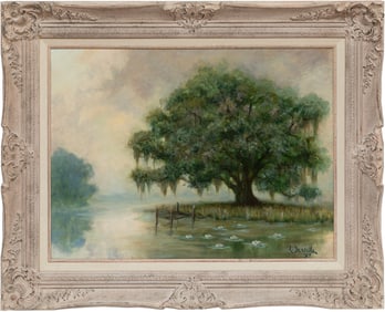 Linda Desselle, Louisiana 1941-2004, ?Hazy Day on the Bayou", 1989, "On the River at Dusk" and "The