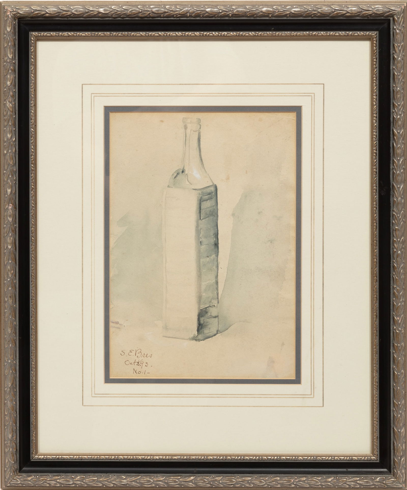 Selina Elizabeth Bres Gregory, American/Louisiana 1870-1953, ?Still Life of Bottle?, watercolor on (1 of 3)