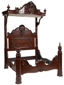 American Rococo Carved Rosewood Half Tester Bed