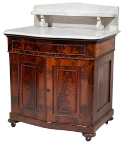 American Classical Carved Figured Mahogany Washstand
