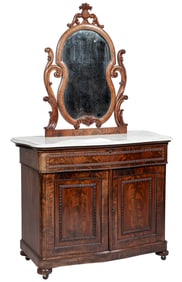 American Classical Carved Figured Mahogany Marble top Dresser